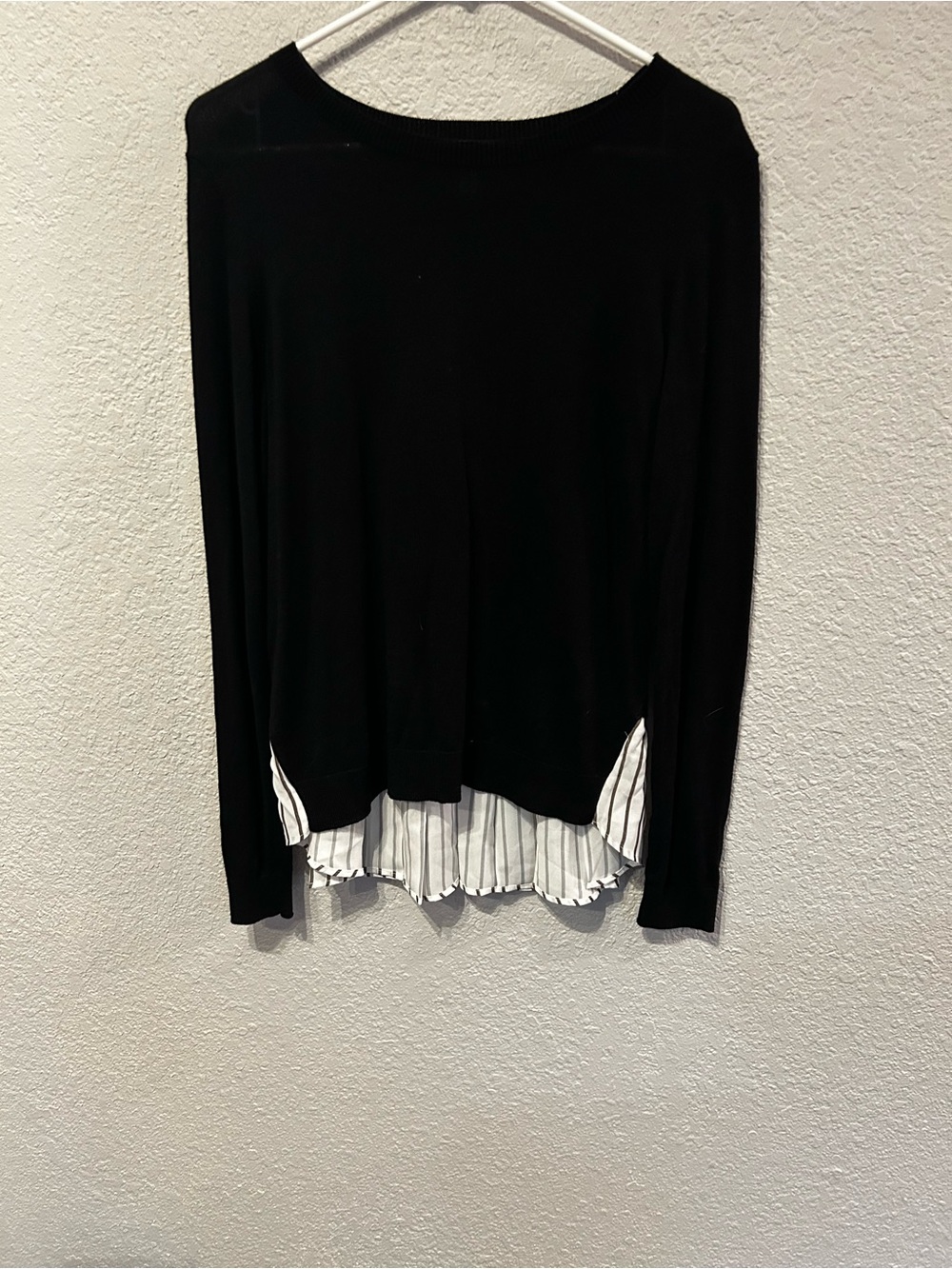 Susina Black Layered Hem Skirt with White Pinstripe Ruffle